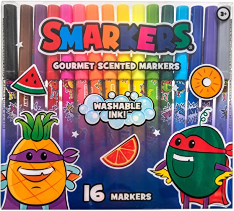 Smarkers - Washable Scented Markers, Assorted Colors, Standard Point Felt Tip, 16 Count by Scentco