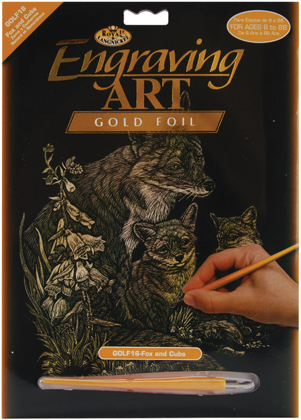 Engraving Art Gold: Fox & Cubs