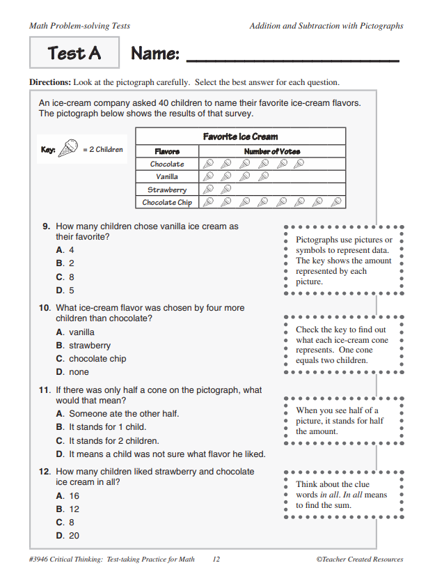 Critical Thinking Test Taking Practice For Math Grade 3 Miller Pads And Paper