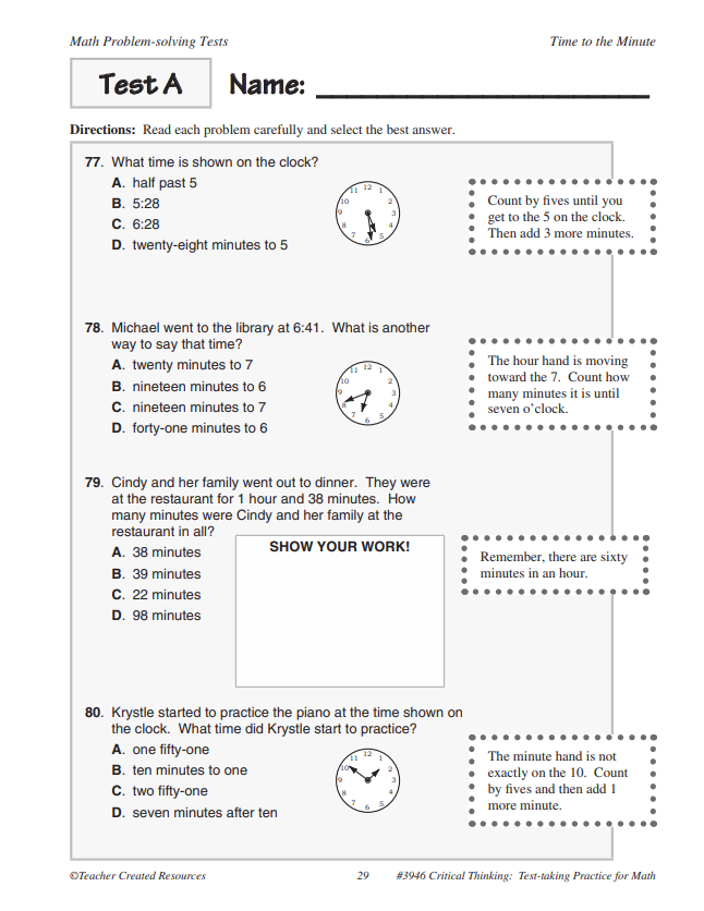 critical thinking math test