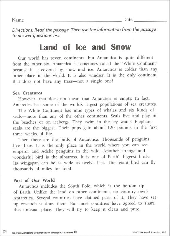 ProgressMonitoring Comprehension Assessments Grades 34 Miller Pads