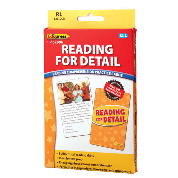Reading Comprehension Practice Cards: Reading For Detail RL 1.0-2.0