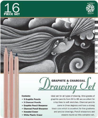Pentalic Graphite & Charcoal Drawing Set-16pc