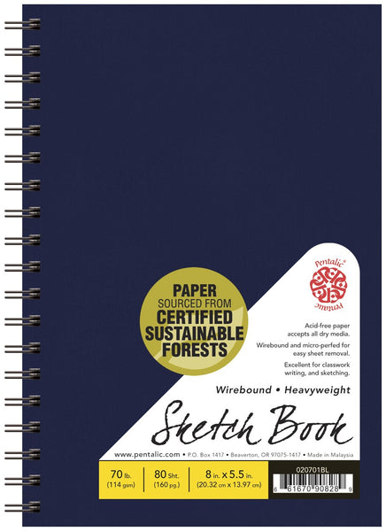 Pentalic 80-Sheet Wirebound Sketchbook (8 by 5.5-Inch Blue)