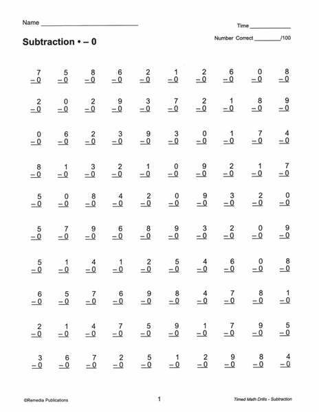 Timed Math Drills: Subtraction – Miller Pads & Paper Timed Math Drills: Subtraction – Miller Pads & Paper