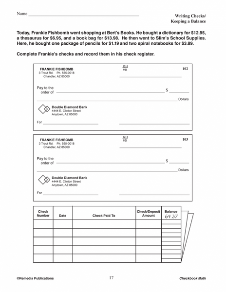 Column Page. Check Book Math Checkbook Math: Life Skills Math Series – Miller Pads & Paper