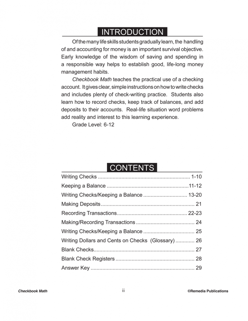 Column Page. Check Book Math Checkbook Math: Life Skills Math Series – Miller Pads & Paper