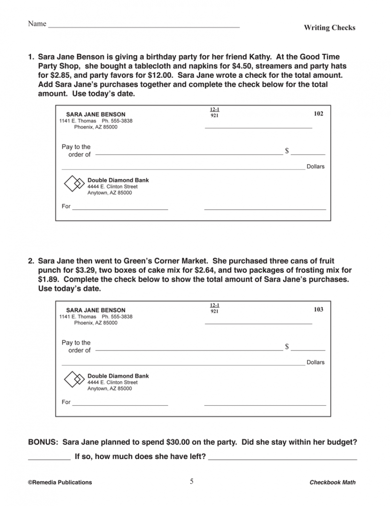 Column Page. Check Book Math Checkbook Math: Life Skills Math Series – Miller Pads & Paper