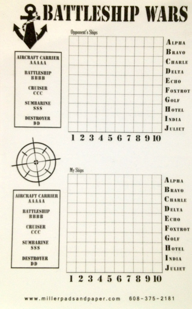 Battleship Wars Game Pad Miller Pads & Paper