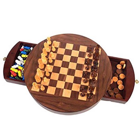 Round Walnut 3-in-1 Game Set