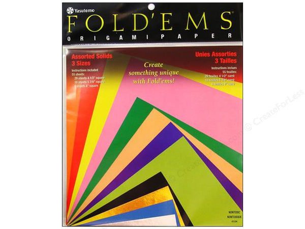 Fold Em's Origami 55 sheets of Assorted Colors-3", 4" & 5" squares