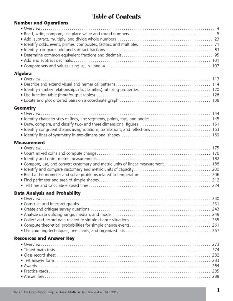 Basic Math Skills Grade 4 - Teacher Reproducibles – Miller Pads & Paper