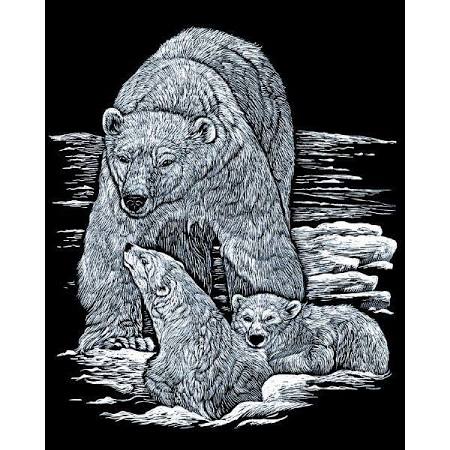 Silver Engraving Art-Polar Bear & Cubs
