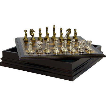 Metal Chessman with Deluxe Wooden Board