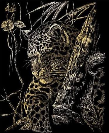 Gold Engraving Art-Leopard in Tree